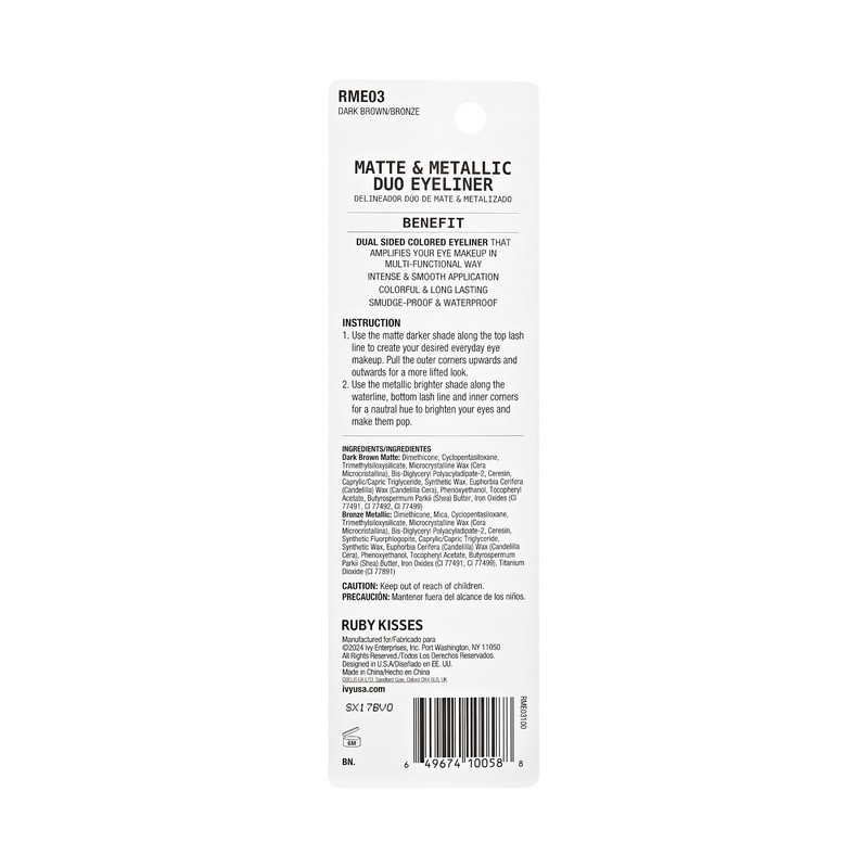 Ruby Kisses Waterproof Matte & Metallic Duo Eyeliner - Dual-Ended