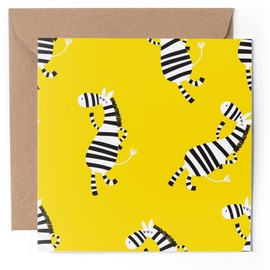 1 x Greeting Card - Yellow Zebra Animal Pattern - Blank Birthday Celebration Anniversary #170954