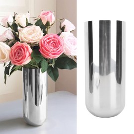 Metal Vase, Stainless Steel Decorative Flower Vase Centerpiece for Home Office Wedding, Unique Design Silver for Countertop Display