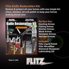 Flitz All-In-One Knife Restoration Care Kit – Clean, Polish, Protect and Sharpen Your Knives, Microfiber Cloth and Knife Sharpener Included - 6 Pack