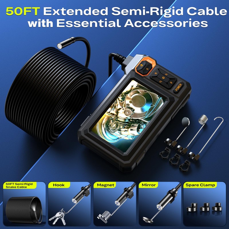Endoscope Borescope Camera with Light, 4.3" IPS 1920P HD Inspection