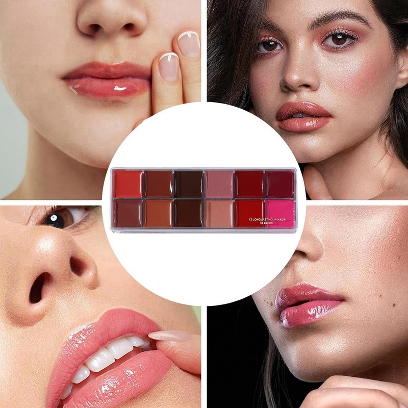 Paleta De Labios 12 Colores Maquillaje Labial Mate De Larga