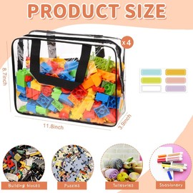 4 Pack Toy Storage Bags,Reusable Clear PVC Game Storage with Zipper and Labels for Puzzles, Building Blocks, Game, Stationery, Kids Books