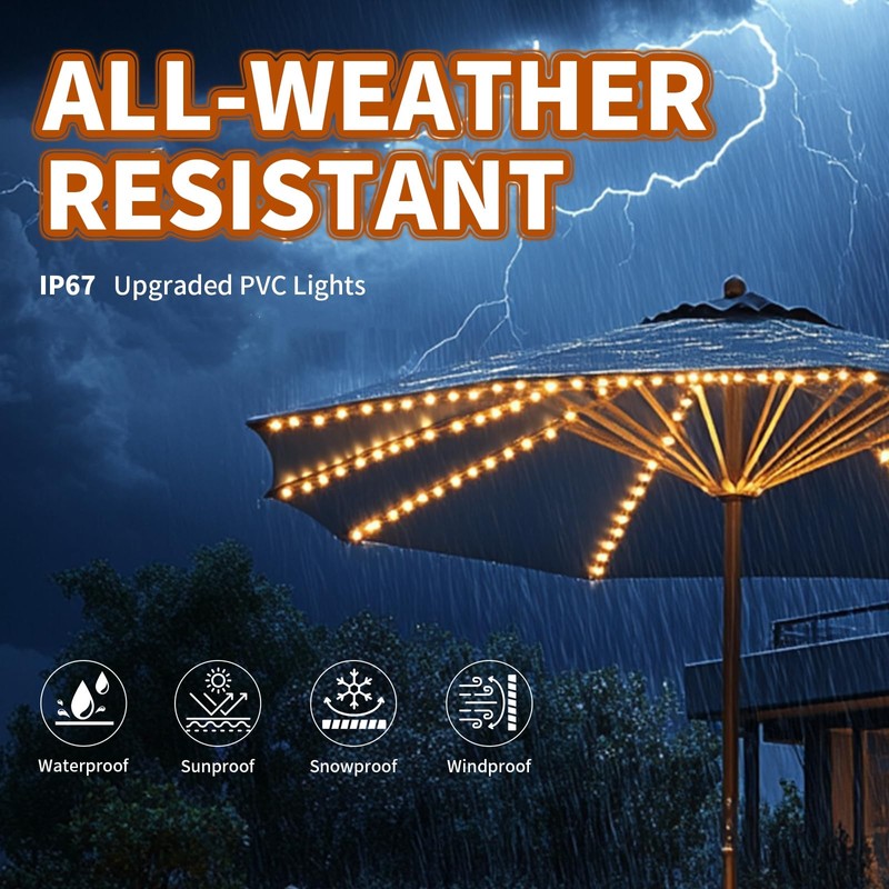 Patio Umbrella Lights 120 LED Cordless Waterproof Lights for Outdoor