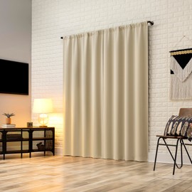 Sun Zero Bergen Theater Grade Extreme 100% Blackout Rod Pocket Curtain Panel, 40" x 96, Cream