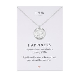 LUUK LIFESTYLE Stainless steel necklace with vintage Cleopatra coin pendant, symbol of beauty and feminine ideal, romantic gift for women, silver