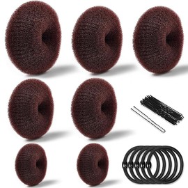 PLABBDPL 32 Piece Doughnut Hair Bun Maker Set - Hairstyle Aid Set with Elastic Hair Band, U-Shape Hair Clip, Hair Bun Shaper Set for Children, Girls, Women, Brown
