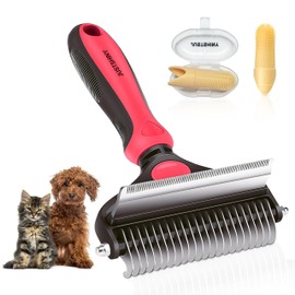 JUSTSHINY Pet Grooming Set – 1 Brush + 2 Toothbrushes (Soft & Finger) for Dogs & Cats(pink)