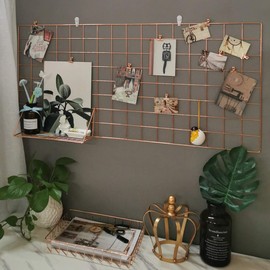 GRIDYMEN Multifunction Electroplated Bling Metal Mesh Grid Panel, Wall Photo Artwork Display and Organizer for College Dorm Living Room, Pack of 1 Pcs, 17.7" x 37.4", Rose Gold