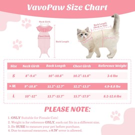 VavoPaw Cat Surgery Recovery Suit for Female Cat, Breathable Surgical Recovery Shirt for Abdominal Wounds Skin Diseases After Surgery, Soft Fabric Kitten Onesie, E-Collar Alternative for Cats, M Pink