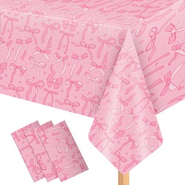 Lcoor 3Pcs Coquette Tablecloths, Pink Bow Tablecloth Coquette Birthday Decorations Table Cover 51 x 108 Inch
