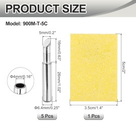 sourcing map Pack of 5 900M Solder Tips Internally Heated Soldering Tips with Cleaning Sponge Pad Replacement Welding Accessories Kit for Electrical Solder Station Tip (900M-T-5C)