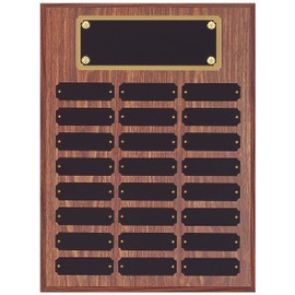 SHOP AWARDS AND GIFTS 12 x 16 Inch Perpetual Plaque Award Multiple Name Plate Board for Employee Appreciation, Recognition, Achievement, Walnut Finish with Black and Gold Header, 24 Name Plates