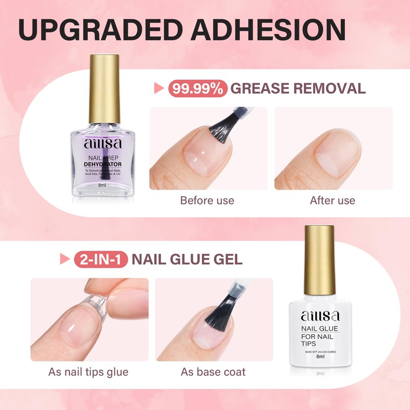 AILLSA Gel Nail Kit Short Almond Nail Tips 240pcs with