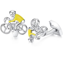 HONEY BEAR Cufflinks for Mens - Racing Bike Bicycle Cyclist Sports,for Mens Shirt Wedding Gift (Yellow)