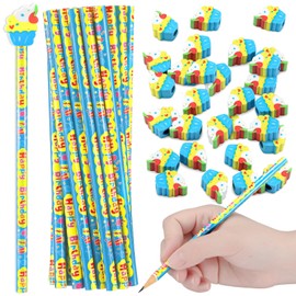 Weekgrat 36 Pcs Happy Birthday Pencils for Students Bulk Wooden Pencils with Cupcake Erasers Cute Pencils for Kids Birthday Pencils for Party Favor Teacher Classroom Reward Supplies