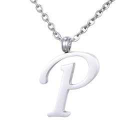 Morella Ladies' Necklace with Letter Pendant, Stainless Steel Silver in Gift Bag, Stainless Steel