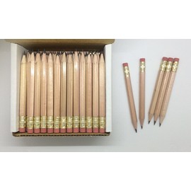 Half Pencils with Eraser - Golf, Classroom, Pew, Short, Mini - Hexagon, Sharpened, Non Toxic, #2 Pencil, Color - Natural, (Box of 48) Golf Pocket Pencils