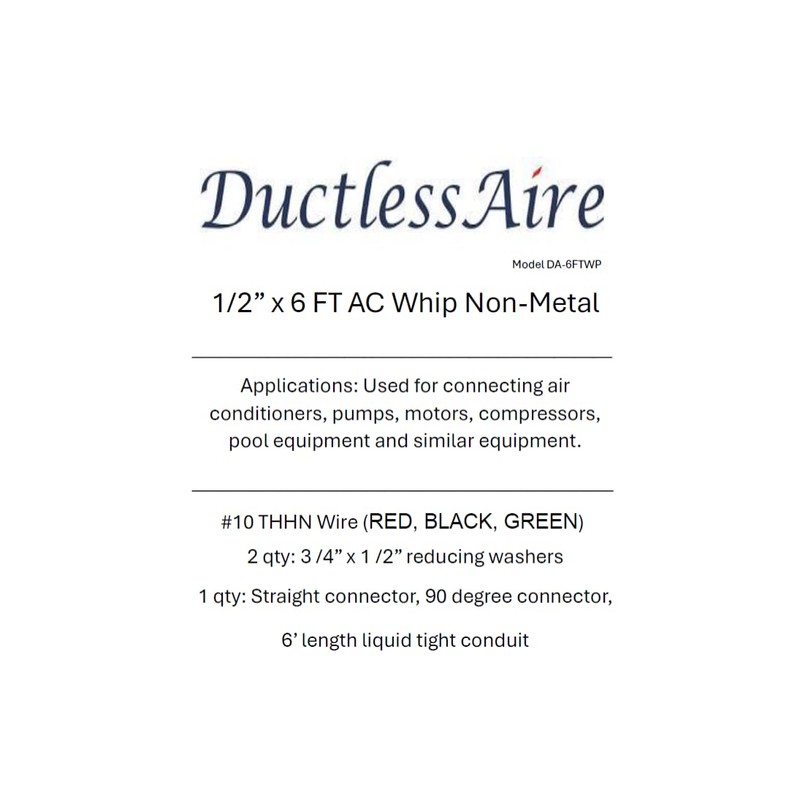 DuctlessAire AC Power Whip Kit - Non Metal AC Whip