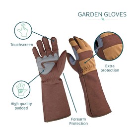 Digz Rose Pruning Thorn-Proof Gardening Gloves with Forearm Protection for Men and Women, Puncture Resistant Gardening Glove, Tan/Brown, Medium
