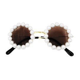 CATSELURRY Cat Dogs Sunglasses Funny Pet Glasses Round Pearl Cat Vintage Sunglasses Pet Dogs Cat Party Costume