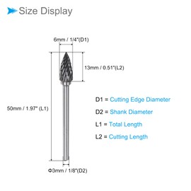 CoCud Tungsten Carbide Rotary Burrs File, 1/8" Shank 6mm Dia, Double Cut G-Shape Rotary Burrs Tool - (Applications: for Metal Carving), 5-Pieces