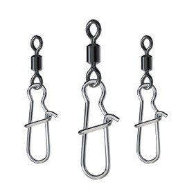 CRAZY SHARK 50PCS Fishing Swivels Snaps Rolling Barrel Swivel With Safety Snap Interlock Snaps, Stainless Steel Solid Fishing Swivels Saltwater Freshwater Snap Connector (7#(50 pack))