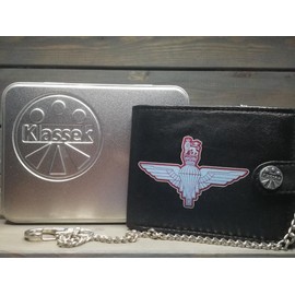 Klassek The Parachute Regiment Image Men Chain Wallet Real Leather Cap Badge Emblem Military Crest Insignia RFID Blocking with Coin Pocket and Metal Gift Box