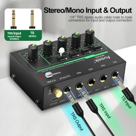 Aveek 4 Channel Mixer - Mini 4 Stereo Audio Mixer, Low-Noise for Precision Sub-Mixing,1/4" TRS Input/Output Ideal for Mics/Guitars/Bass/Stage - 3 x 4.4 x 1.3 inches