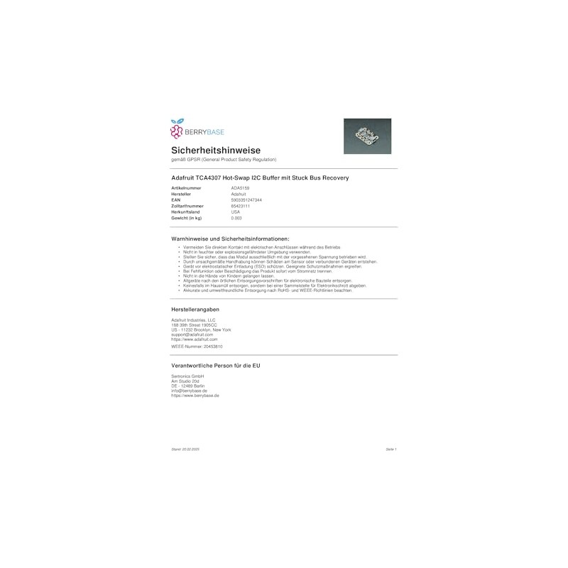 TCA4307 Hot-Swap I2C Buffer with Stucco Bus Recovery - Stemma