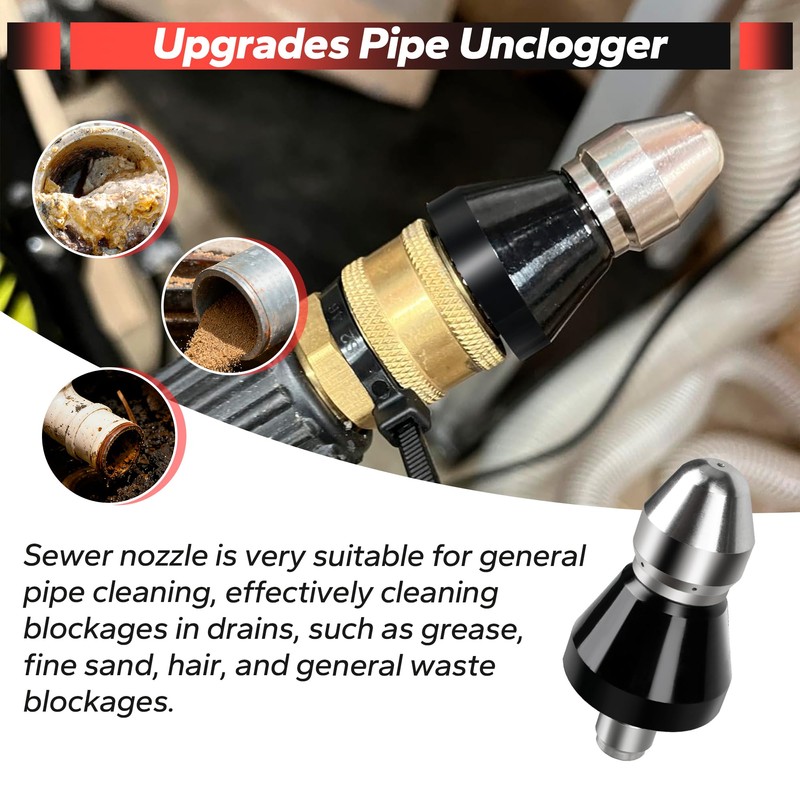 Pressure Washer Sewer Jetter Nozzle, Upgrade 2026 High-Pressure Nozzle Kit
