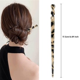 LEEQ 8pcs Hair Sticks - Acetate Hair Stick Tortoiseshell Hair Sticks Tortoiseshell Hairpin Chopsticks Leopard Print Retro Hair Pins Disc Vintage Style Long Chinese Hair Pins For Women