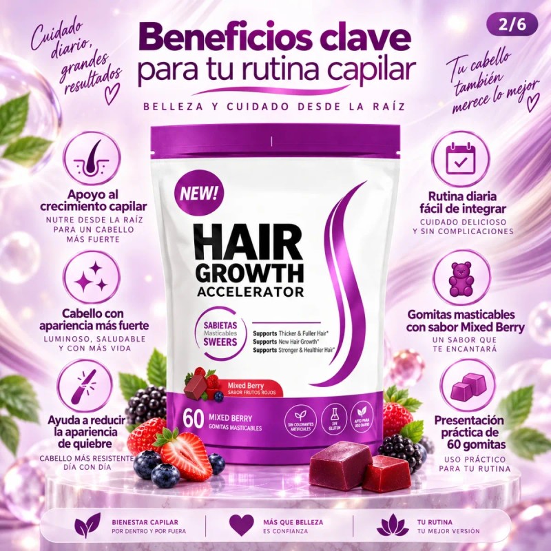 Hair Growth Accelerator 60 Gomitas Sabor Mixed Berry