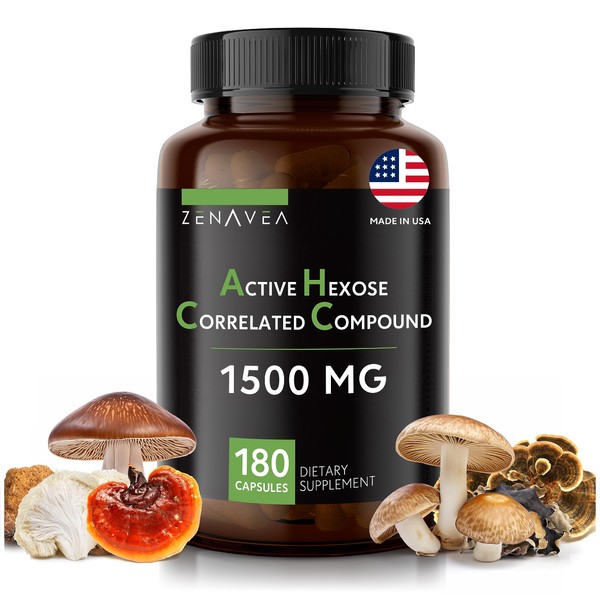 Active Hexose Correlated Compound 180 Caps 1500mg per Serving - Vegan Organic Mushroom Supplement Help Support Immune System and Promote Natural Killer and T Cells