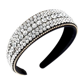 Amariver Silver Rhinestones Headbands for Women Sparkly Glitter Head Band Diamonds Wide Hair Band Bling Crystal Headband Elastic Headbands Non-slip Fancy Hair Accessories for Women Girls