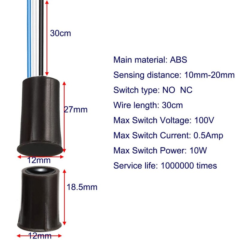 Gebildet 4 Sets Black Magnetic Switch Wiring NO/NC Door Installation