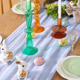 DeZerlor Light Blue Cheesecloth Table Runner Fall Thanksgiving Table Runner 120 inches Boho Gauze Baby Blue Cheese Cloths for Rustic Wedding Bridal Baby Boy Shower Decor Party Fall Table Centerpiece