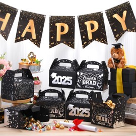 Tenceur 30 Pack Graduation Party Favors Boxes with 2025 DIY Sticker Large Capacity Graduation Treat Cookie Candy Gift Boxes for Class of 2025 Congrats Grad College Party Favors(Black and White)