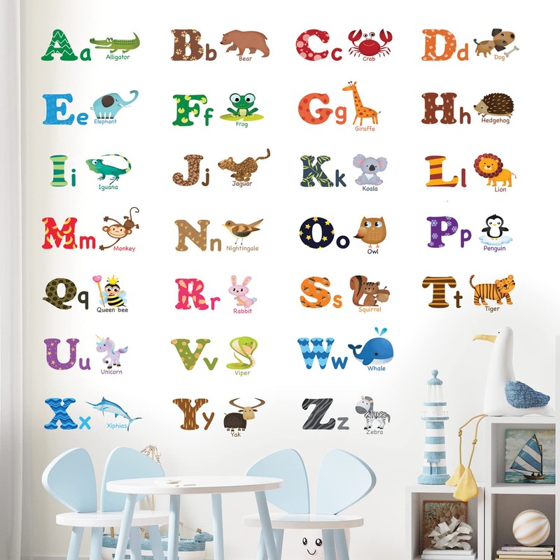 DECOWALL DS-8001 English Alphabet & Animals Wall Sticker for Living