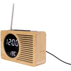 Karlsson Retro Bamboo Alarm Clock Radio, Wood, Green, 40 x 40 x 3,5