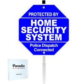 Paradise Glance Home Security System Signs For Yard With Stake - 28" Aluminum Heavy Duty Police Dispatch Connected Warning Yard Sign - Durable, Weatherproof, UV Resistant Home Security Signs With 1 Year Warranty