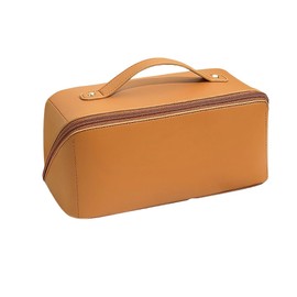 Travel Makeup Bag, Large Capacity Cosmetic Bags for Women Girls Femme Teen Small PU Toiletry Bag Purse (Caramel Brown)