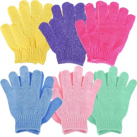 6 Pairs Exfoliating Gloves, Body Scrub Exfoliating Mitts, Shower Gloves Exfoliating, Bath Gloves for Remove Dead Skin, Spa Exfoliation Accessories for Men Women - Pink, Blue, Purple，Green, yellow, rose red