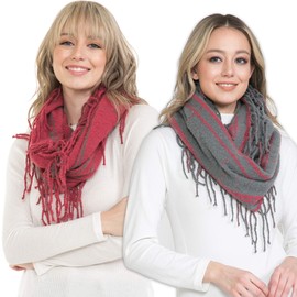 BASICO Warm Knit Scarfs for Women Winter Plaid Infinity Scarf Pink, Grey Circle Loop Scarves