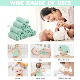 ABirdon 10 Pack Baby Muslin Squares, Cotton, 11.8"X11.8" Extra Soft Breathable Baby Washcloths, 6 Layers Organic Cotton, Reusable Baby Face Towels for Newborn (Green), Unisex