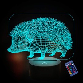 YTDZLTD Creative 3D Hedgehog Night Light 16 Colors Changing USB Power Remote Control Touch Switch Decor Lamp Optical Illusion Lamp LED Table Desk Lamp
