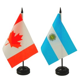 2 Pack Canada & Argentine Desk Flag, 1 Argentina Table Flag,1 Canadian Desk Flag,Argentine Office Table Flag on Stand Base, Decorations for Offices, Families, Conference rooms