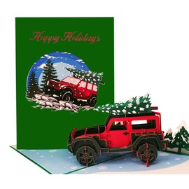 iGifts And Cards Happy Holidays Red Jeep with Christmas Tree 3D Pop Up Greeting Card - Holiday Season, Season’s Greetings, Winter Scene, Xmas, Happy New Year, Feliz Navidad, Joy, Hope, Happiness
