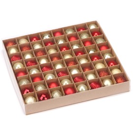 Sea Team 64-Pack Mini Christmas Ball Ornaments with Strings, 30mm/1.18-Inch Small Baubles, Shatterproof Plastic Christmas Bulbs, Hanging Decorations for Xmas Tree, Wreath, Garland (Red, Gold)