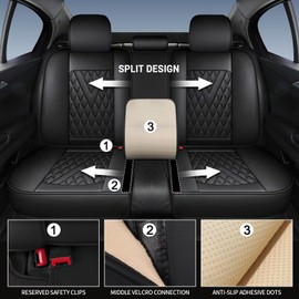 IKABEVEM Full Set Car Seat Covers Fit for Ford Fusion 2006-2020 Faux Leather Seat Cushion Waterproof Anti-Slip Automotive Interior Accessories (2 Rows 5 Seats Black Line)